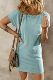 Ribbed Knit T-shirt Shift Dress Robin Blue