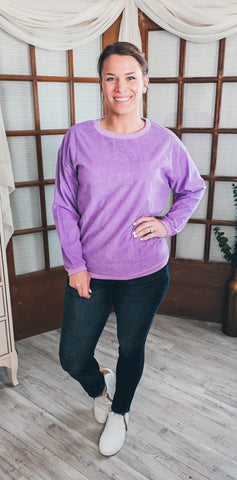 Jess Lea Solid Corduroy Pullover Sweatshirt Lilac